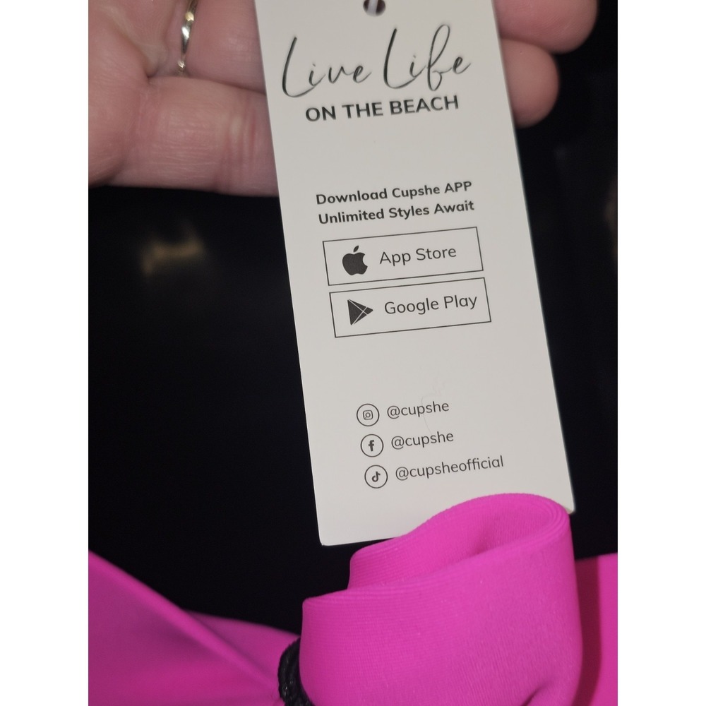NWT Cupshe Green & Pink Scoop Midkini Top & Banded Bottoms Bikini Set Size M - Picture 7 of 15